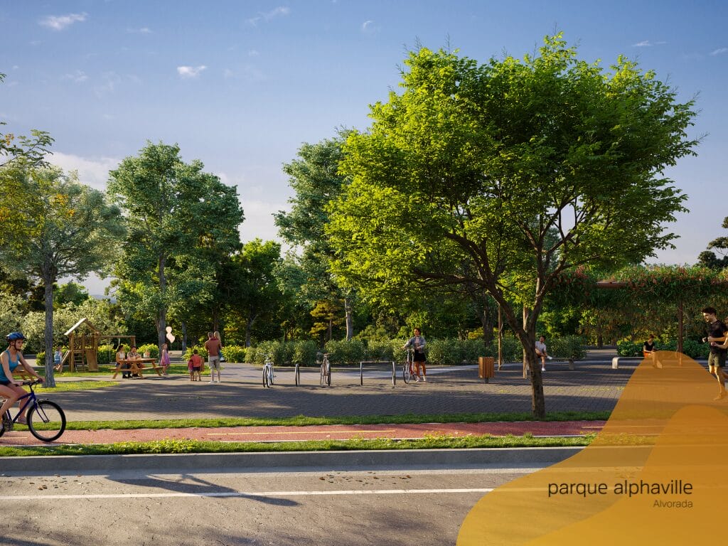 Perspectiva ilustrada do Parque Linear – áreas de convivência